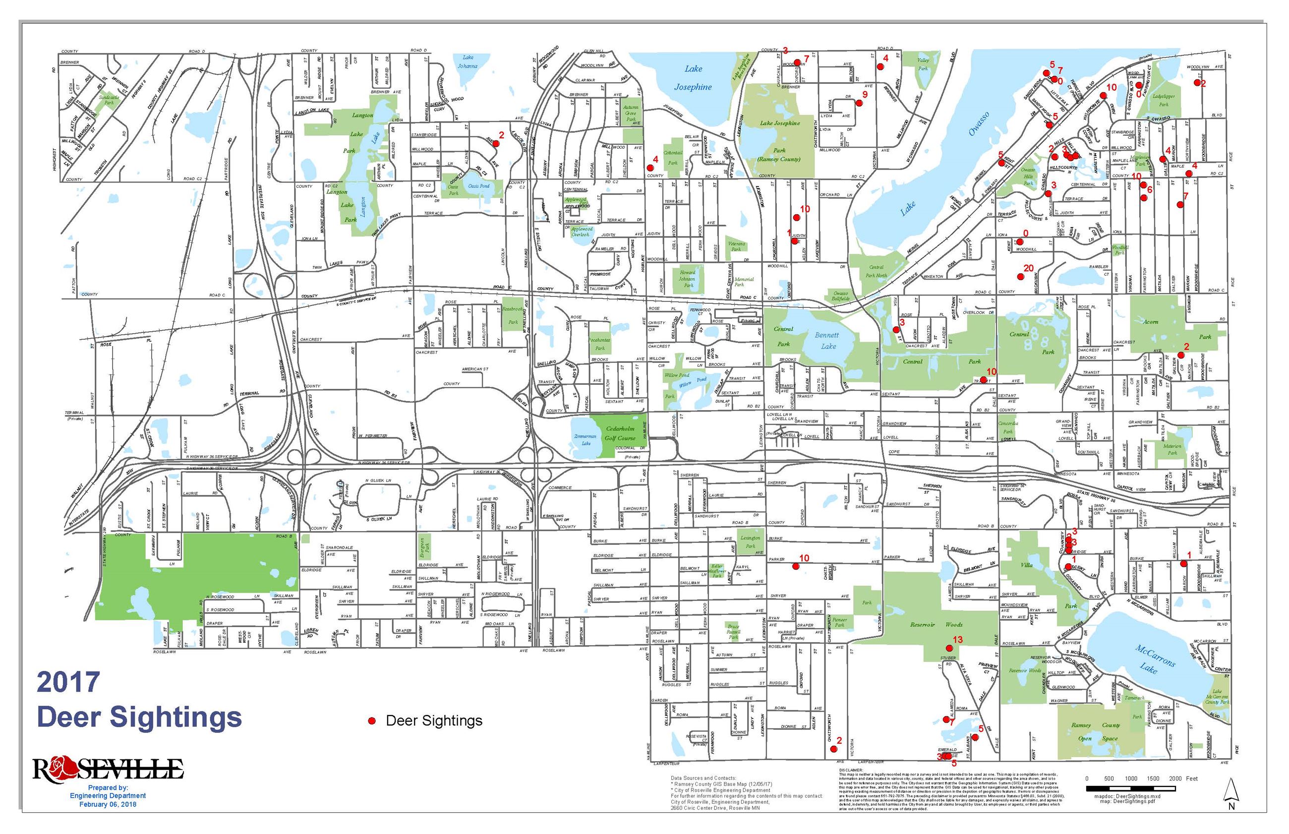 D - 2017 Deer Sightings Map