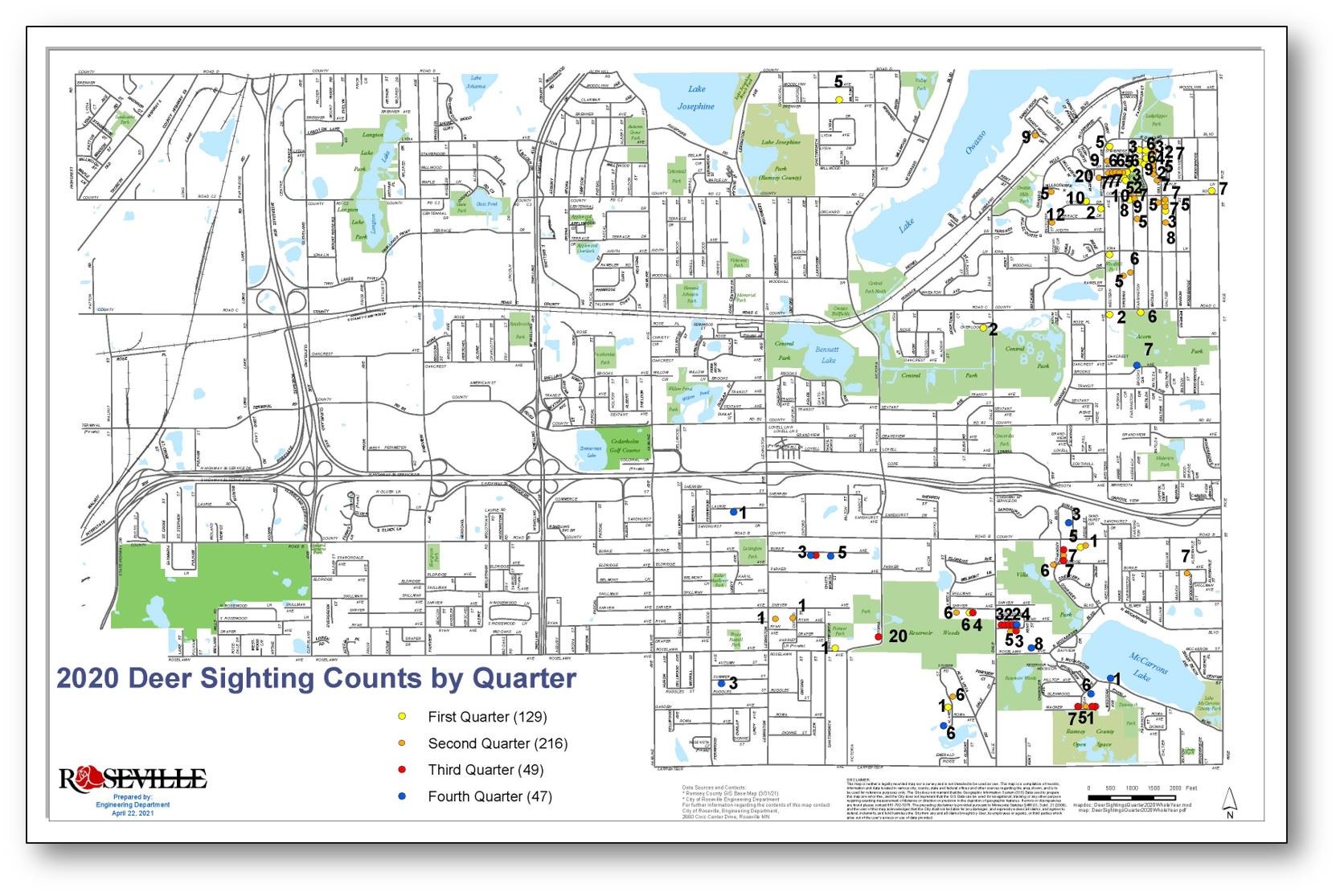 2020 Deer Sightings by Quarter
