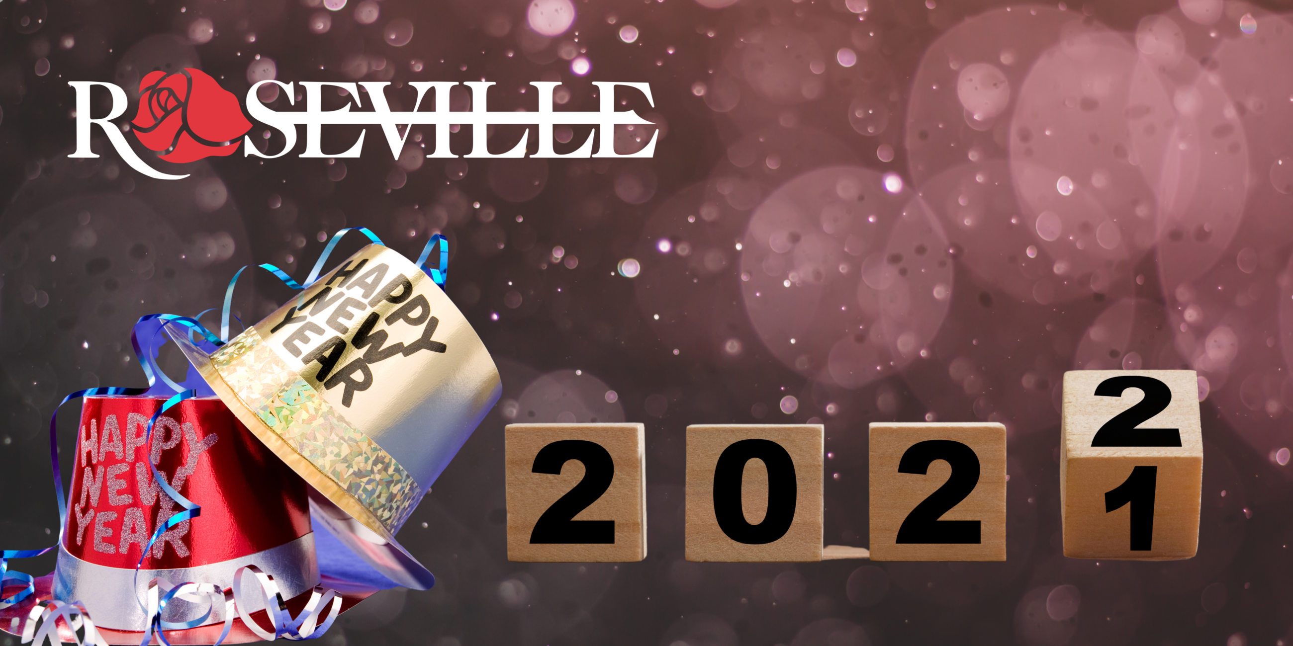 Roseville Logo Happy new Year Hat and 2021 flipping to 2022