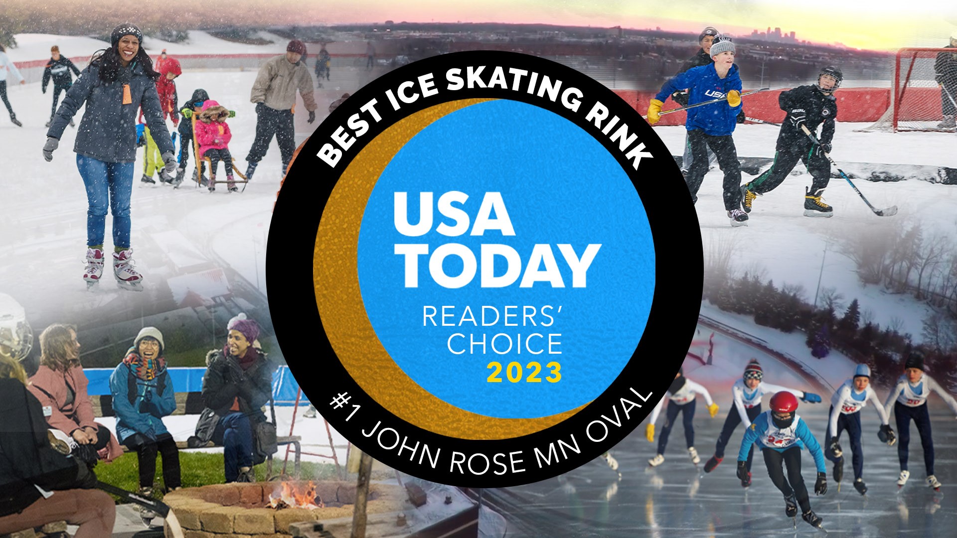 A graphic shows the John Rose MN OVAL won USA Today's Best Ice Skating Rink contest.
