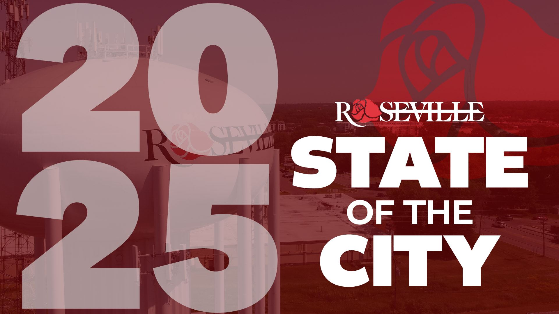 2025 State of the City graphic showing the Roseville watertower.