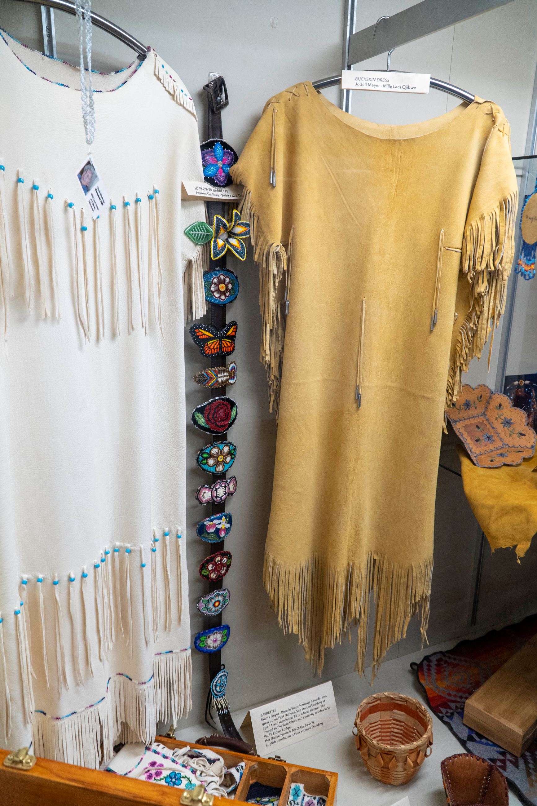 Buck skin dresses and barrettes