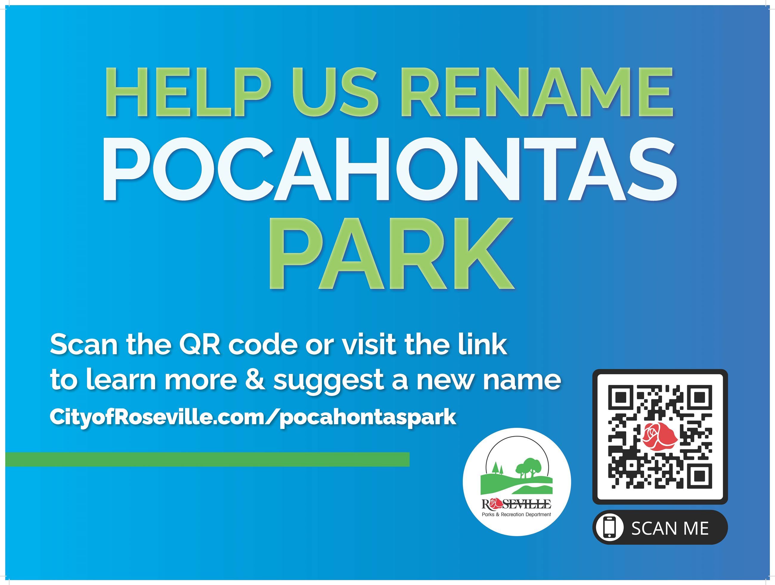 Help us rename Pocahontas Park poster.