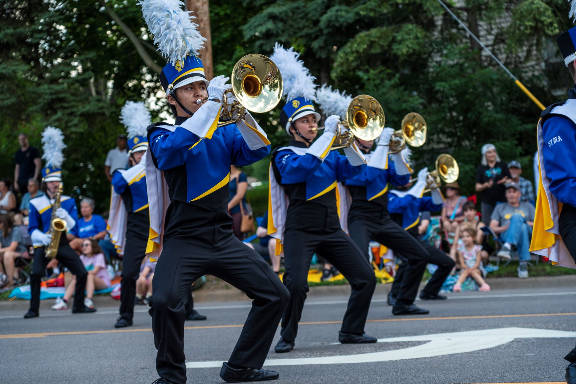A marching band performs at the Rose Parade.