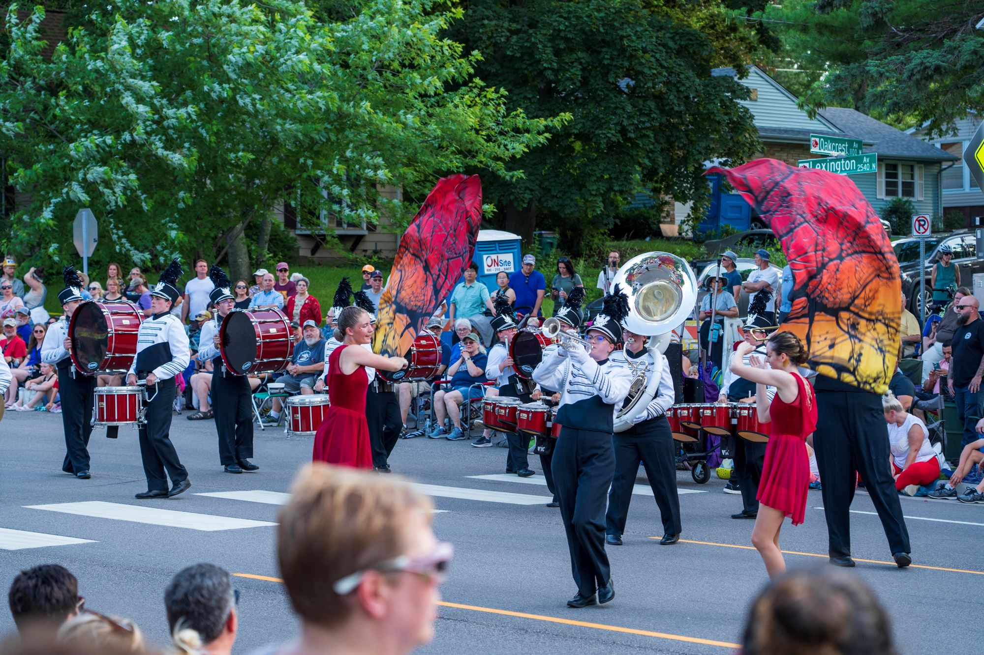 A marching band performs at the Rose Parade.